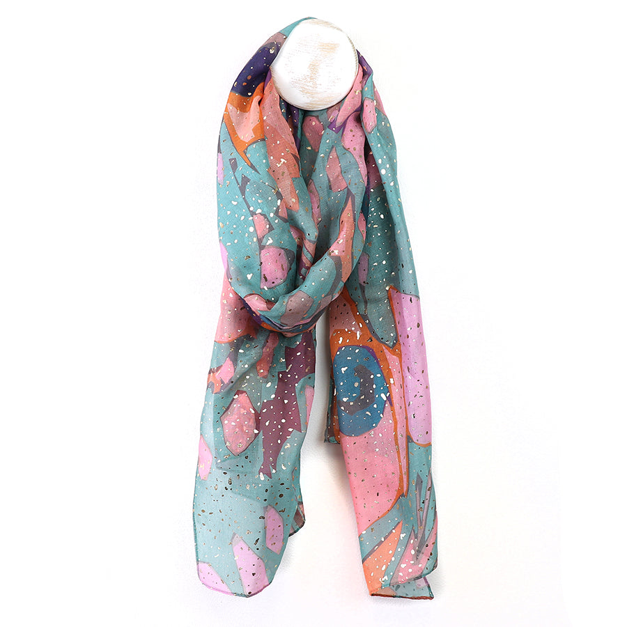 Blue and pink metallic recycled blend scarf (52868)