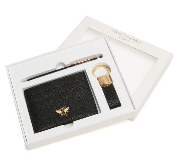 Black Bow Card Holder, Key Ring and Pen Gift Set