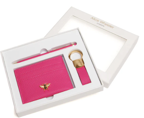Hot PInk Bow Card Holder, Key Ring and Pen Gift Set