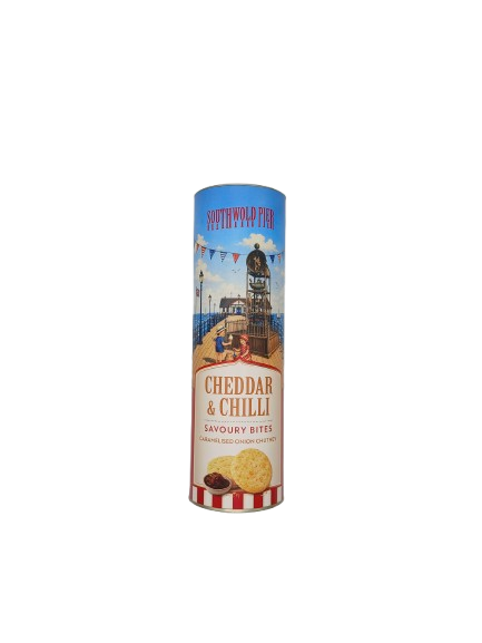 Southwold Pier Cheddar & Chilli Savoury Oaty Bites (150g) with Caramelised Onion Chutney(100g)