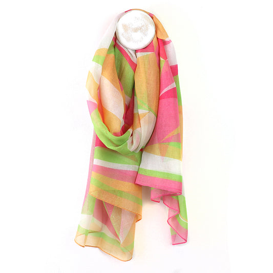 Pink mix print recycled yarn scarf (52866)