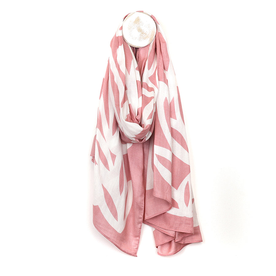 Bamboo pink and white leaf print scarf (52893)