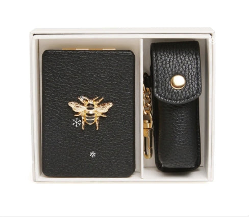 Black Oblong compact Mirror & Lipstick holder gift set