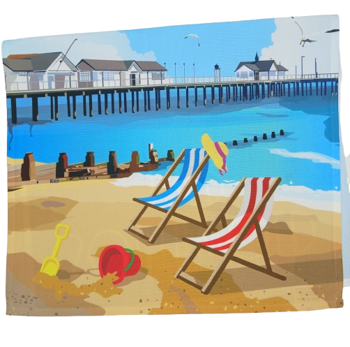 Tea Towel Retro Southwold Pier